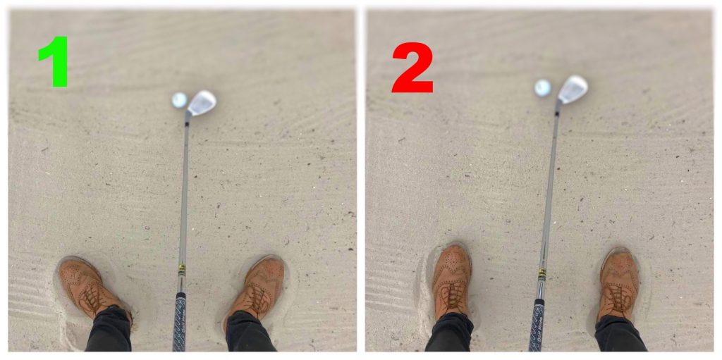 Make sure to flare out your foots in the bunker. This creates more stability and allows your body to turn in the follow-through. 