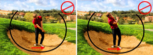 Bad swing downhill bunker shot