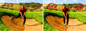 Setup for a downhill bunker shot